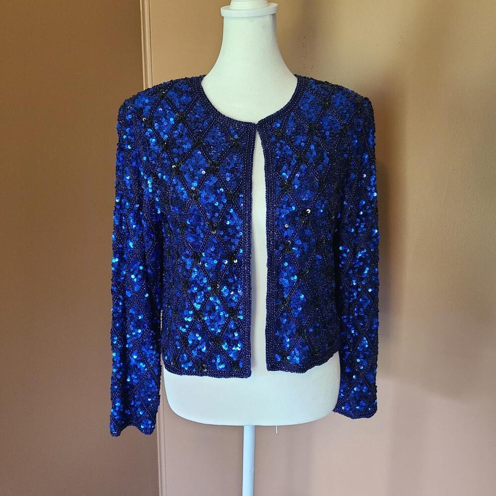 Vintage Sténay Petite Royal Blue Sequin Beaded Jacket